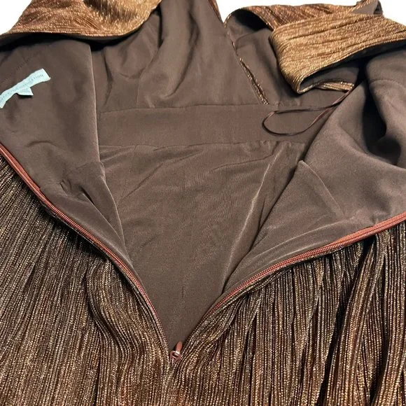 Dress the Population Brown Gold Pleated Metallic Midi Dress L Sleeveless Party - Picture 5 of 10